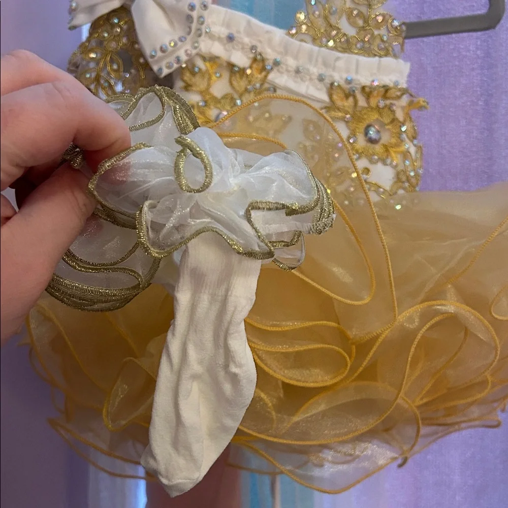 Yellow and White Embellished Tutu Dress with Bow - Picture 2 of 4